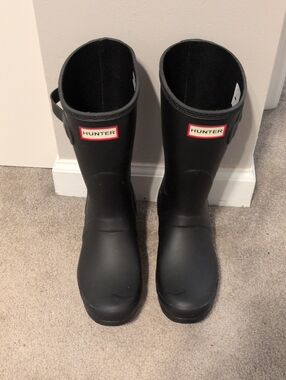 Hunter Black Mid-Calf Rubber Rain Boots